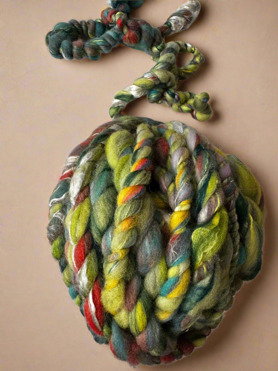 Hand Spun Trip Yarn | Super Bulky Wool & Silk Blend