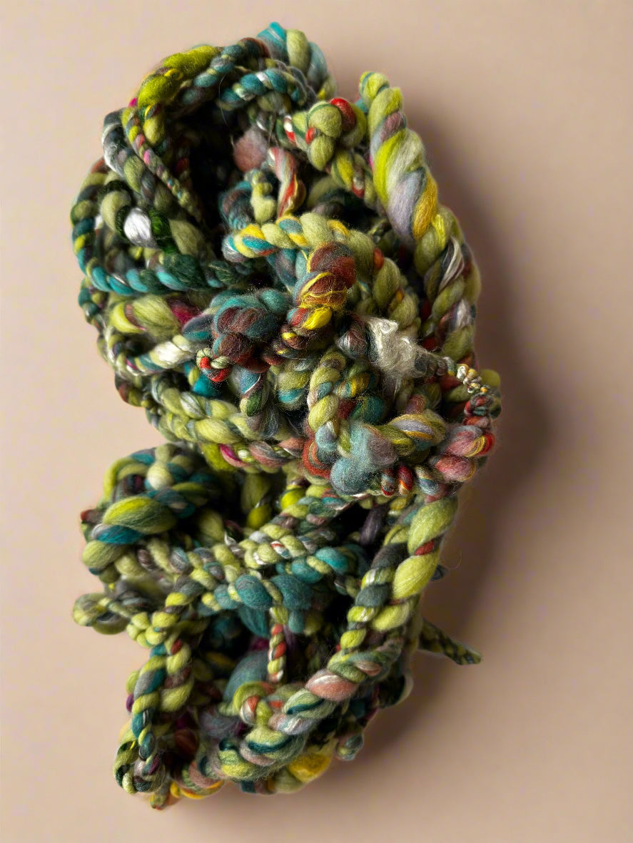 Hand Spun Trip Yarn | Super Bulky Wool & Silk Blend