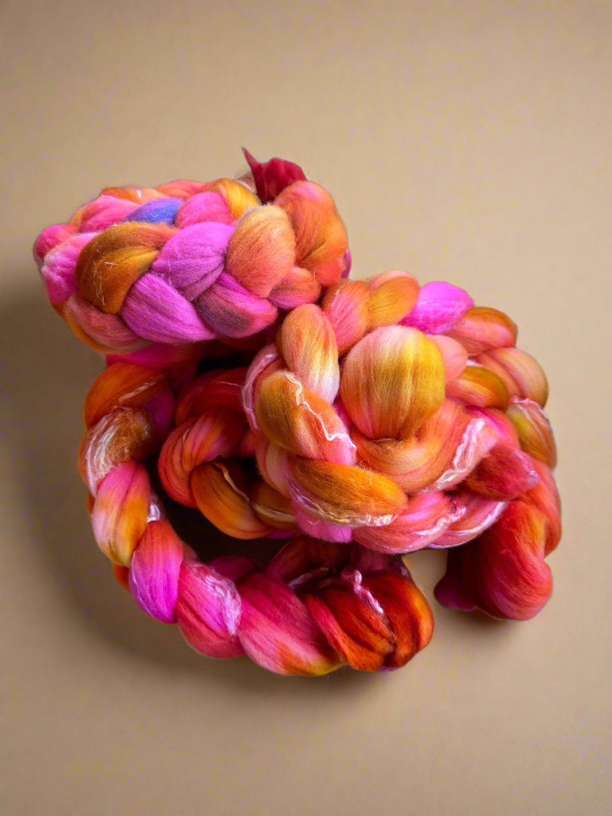 Hand-Dyed Fiber Braids | Soft & Vibrant Spinning Fiber