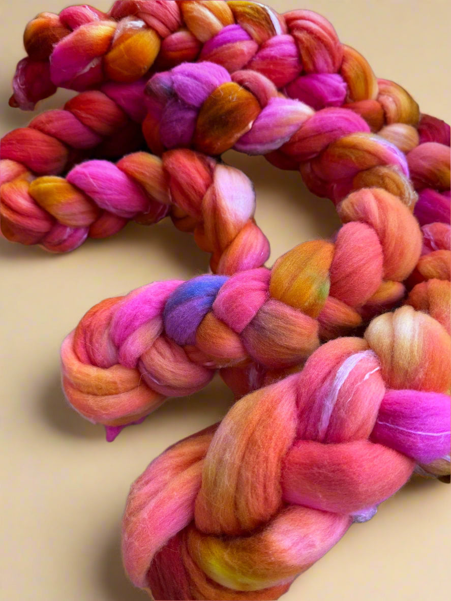 Hand-Dyed Fiber Braids | Soft & Vibrant Spinning Fiber
