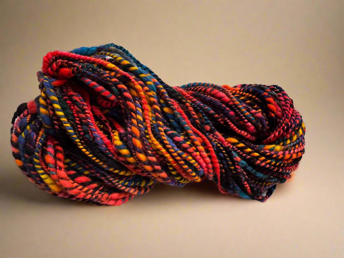 Hand Spun Neon City Yarn | Aran Weight Wool Blend