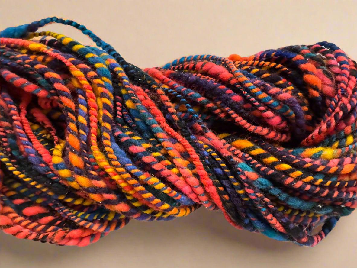 Hand Spun Neon City Yarn | Aran Weight Wool Blend