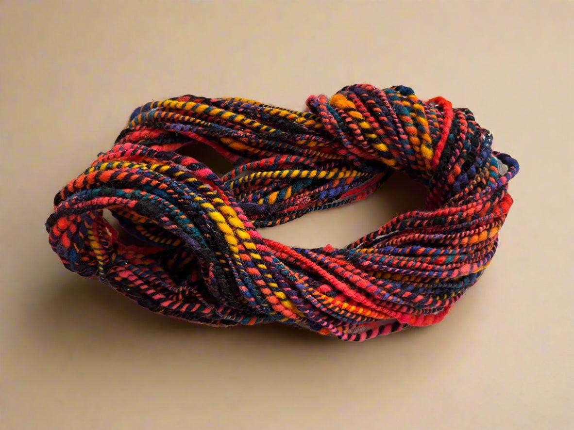 Hand Spun Neon City Yarn | Aran Weight Wool Blend