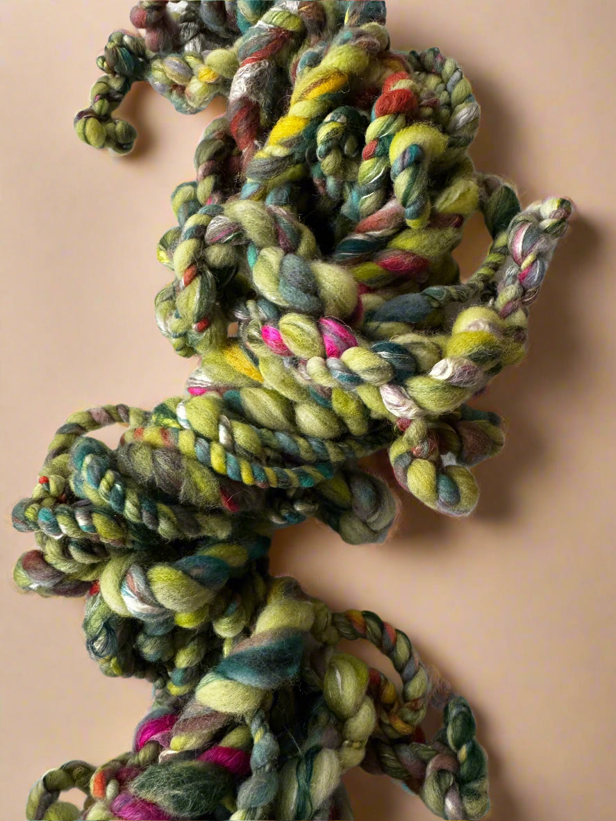 Hand Spun Trip Yarn | Super Bulky Wool & Silk Blend