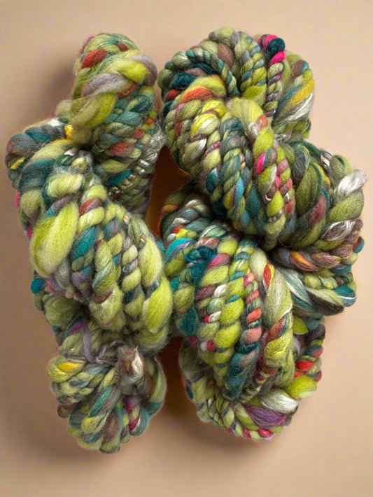 Hand Spun Trip Yarn | Super Bulky Wool & Silk Blend