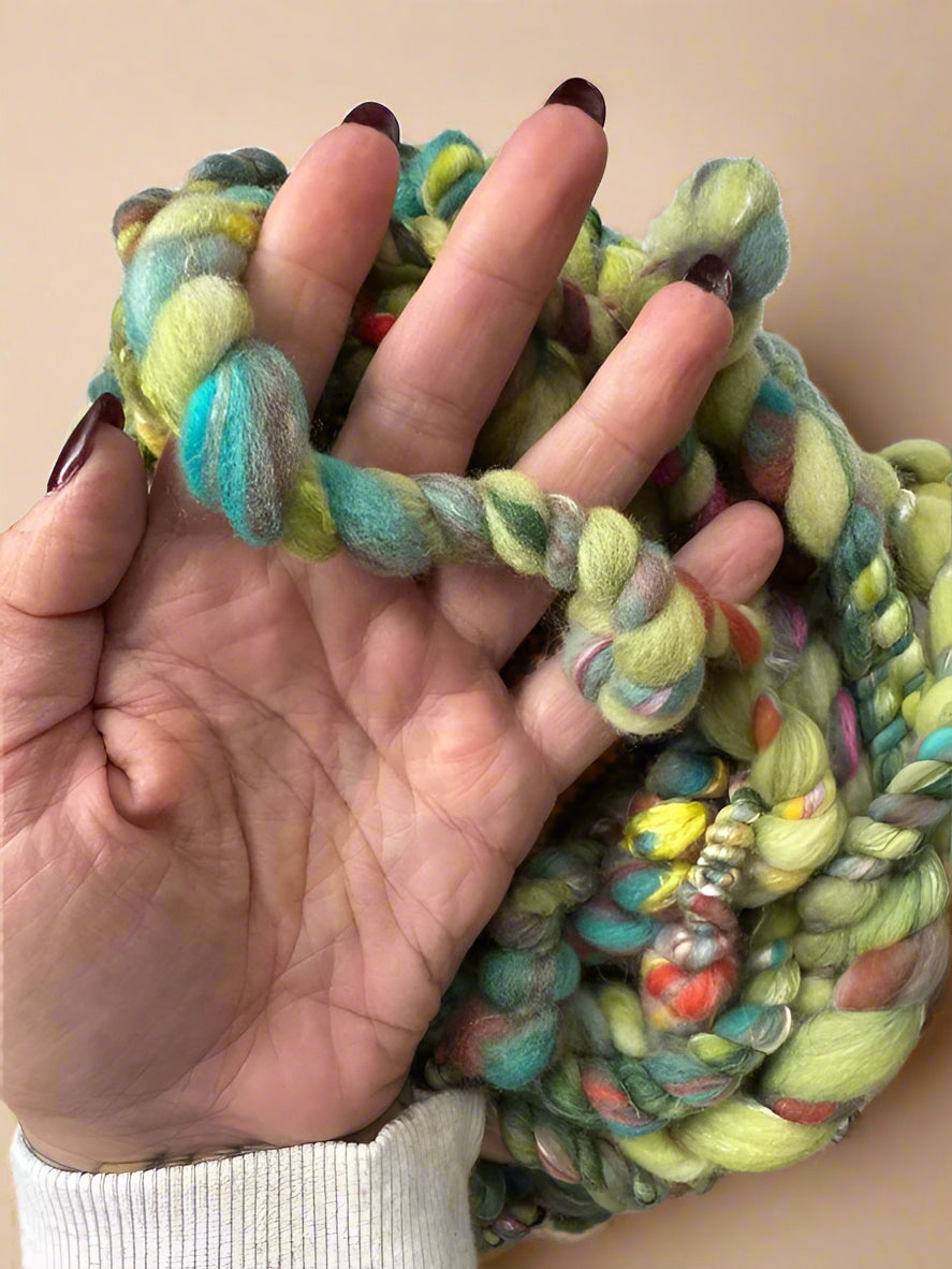 Hand Spun Trip Yarn | Super Bulky Wool & Silk Blend
