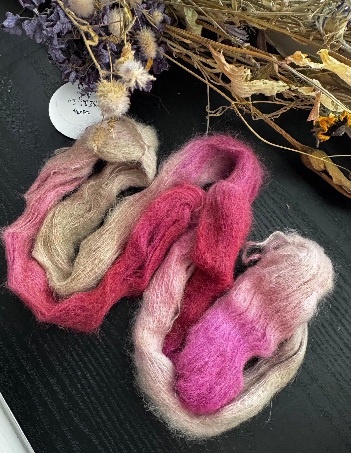 Fluffy Suri Alpaca silk mini hanks