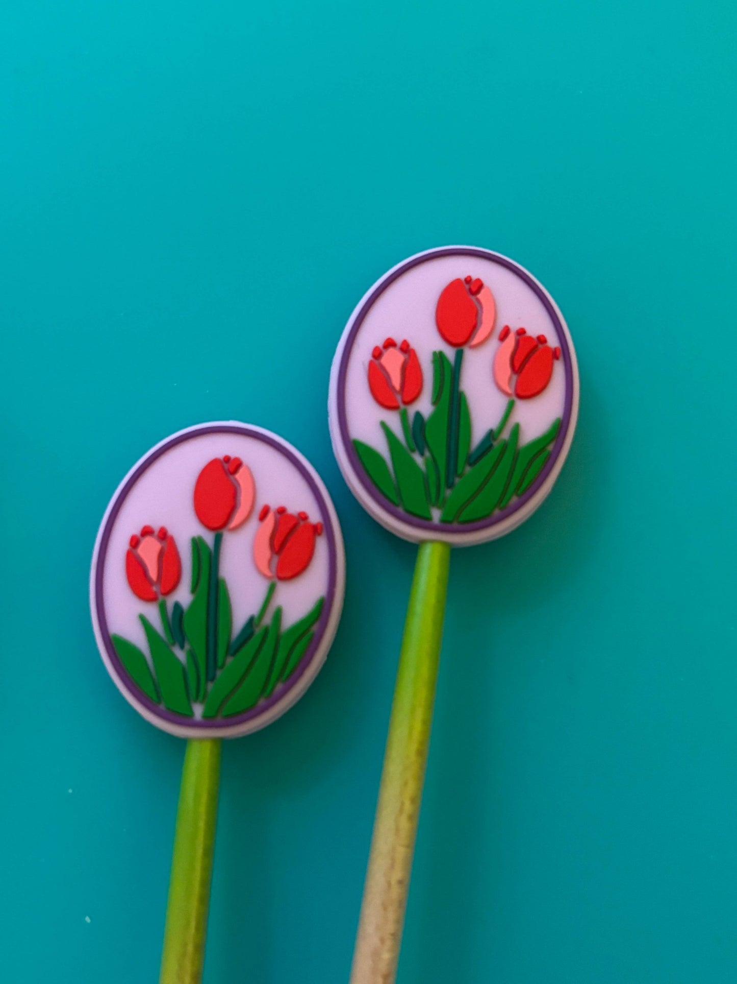 Knitting Needle Point Protectors Red Tulips Valentine's Day