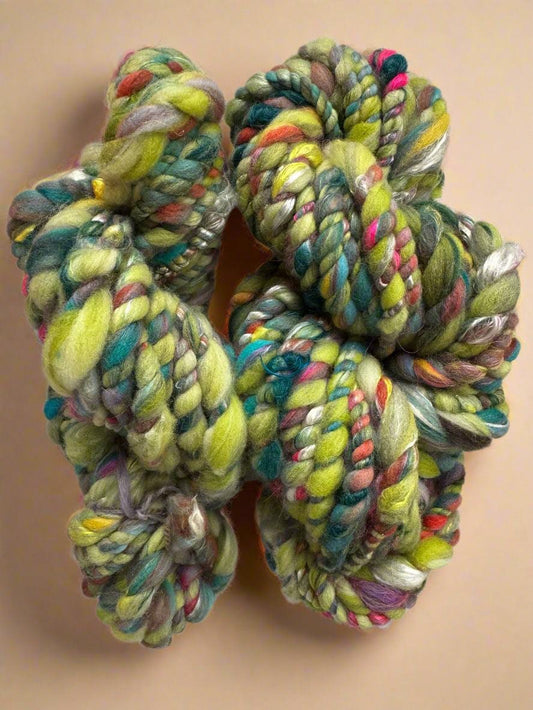 Hand Spun Trip Yarn | Super Bulky Wool & Silk Blend