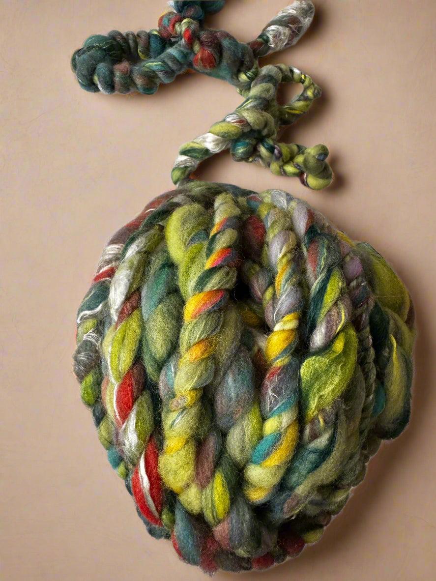 Hand Spun Trip Yarn | Super Bulky Wool & Silk Blend