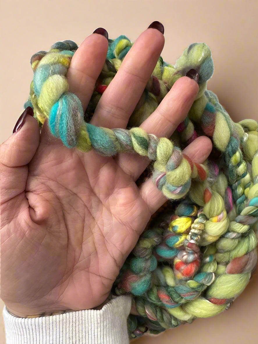 Hand Spun Trip Yarn | Super Bulky Wool & Silk Blend