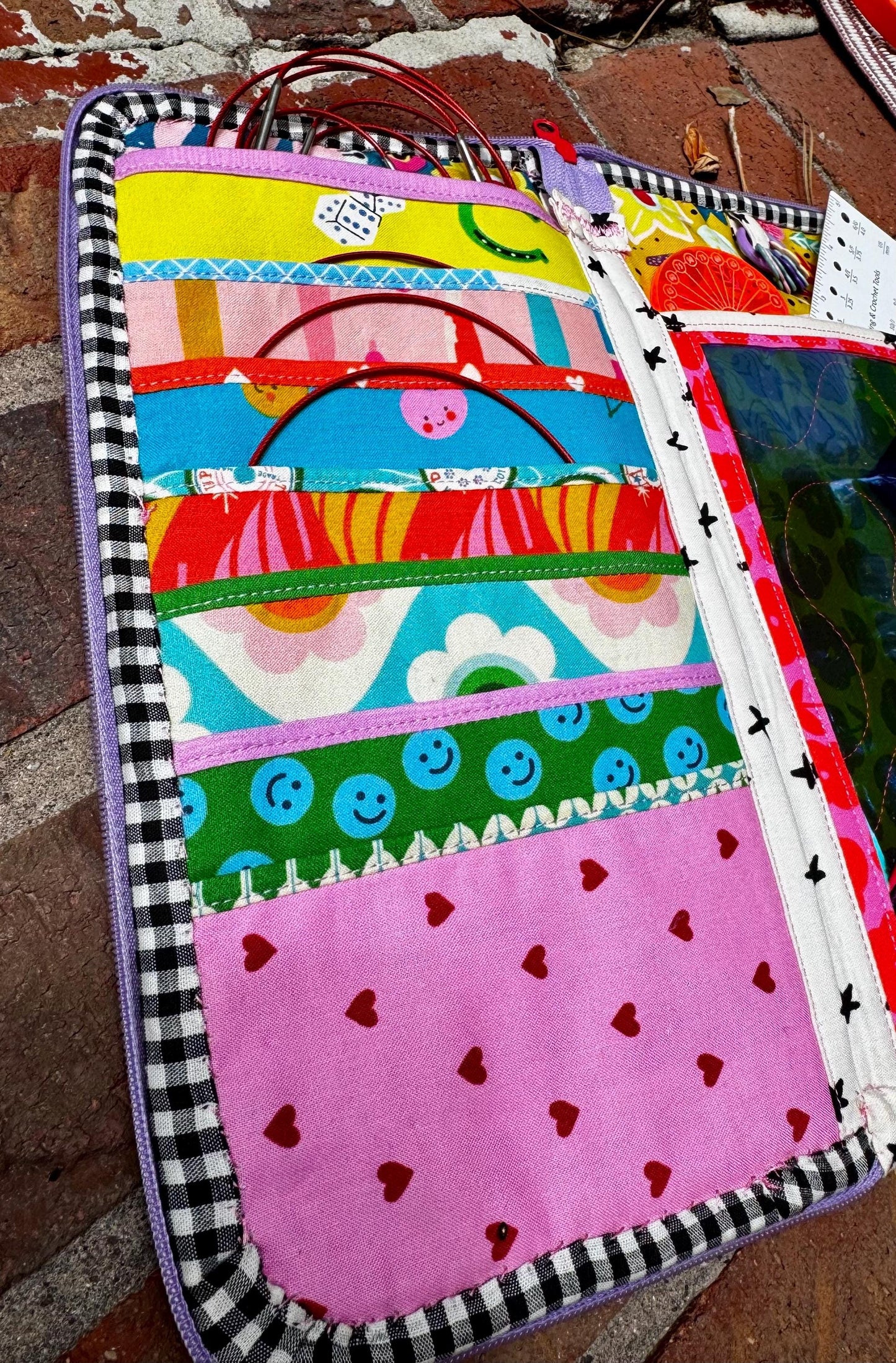 Handmade sock knitting needle organizer for 9” fixed circulars, dpns, and notions