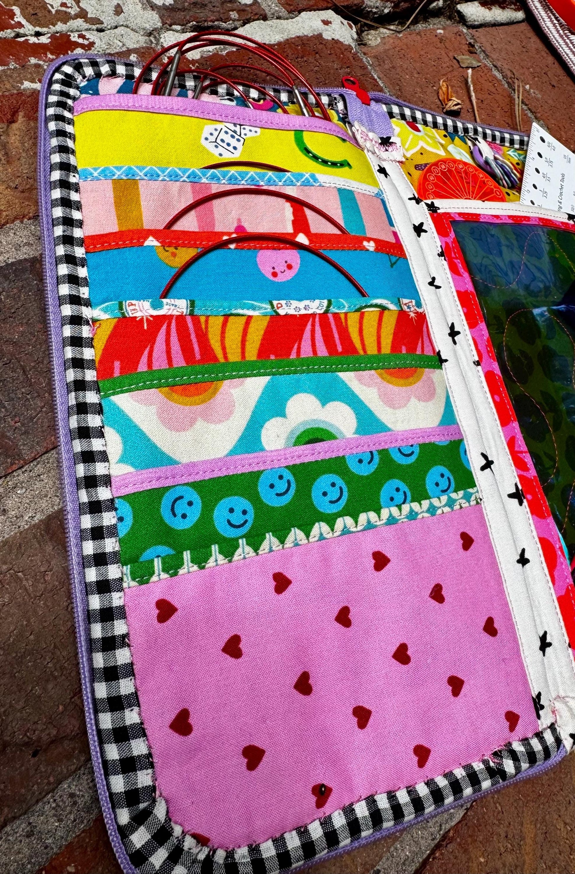 Handmade sock knitting needle organizer for 9” fixed circulars, dpns, and notions